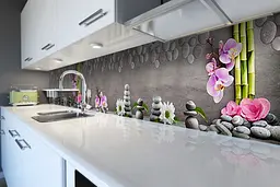 Кухонний фартух Камені вінілова наклейка ПВХ квіти сірі камені Абстракція 60х300 см Happy Pocket Z180719 - мініатюра 6