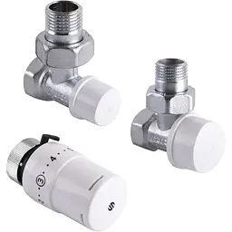 Набір Крани радіаторні кутові Arco 1/2″ подача + зворотка+ термоголовка KC001 KCТ01 М30