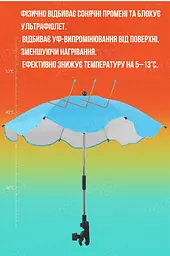 Універсальна сонцезахисна пряма парасоля для коляски з кріпленням, діагональ - 75см, синього кольору KT8003103 - мініатюра 7