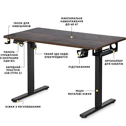 Стіл Mealux PowerDesk Lite Antique з електрорегулюванням висоти (арт. EVO-201 Lite Antique/B) - мініатюра 2