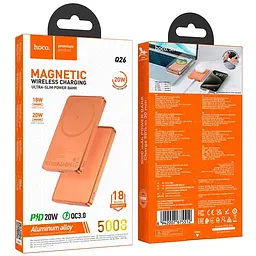 Універсальна мобільна батарея HOCO Joy PD magnetic fast charging power bank Q26 5000mAh |1Type-C, 20W/3A, PD/QC| помаранчевий - мініатюра 2