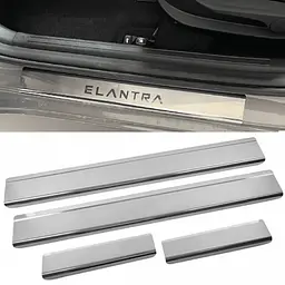 Накладки на пороги для Hyundai Elantra 2021- Нержавіюча сталь із загином та Логотипом 4 шт (Premium P-HY37)