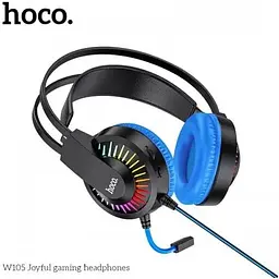 Навушники Hoco LED Joyful Gaming Headphones W105 чорно-сині 6931474754172 - мініатюра 3