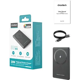 Павербанк Choetech Magnetic Wireless Black 5 000 mAh / 20 Вт (B738-CCBK) - мініатюра 4