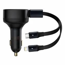 Автомобільний зарядний пристрій Baseus Enjoyment Retractable 2-in-1 Car Charger C+L 30W CGTX000001 Black