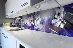 Кухонний фартух Сонячні Магнолії вінілова наклейка ПВХ квіти світло-синій 60х300 см Happy Pocket Z180824