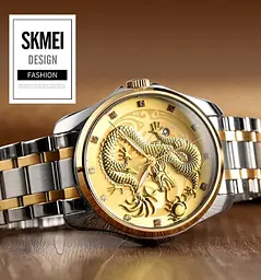 Чоловічий наручний годинник Skmei 9193 Дракон браслет (Сріблястий браслет) - мініатюра 3