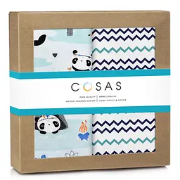 Пелюшки багаторазові Cosas дитячі Pandas CS1 2 шт., 80х100 см, бірюзові