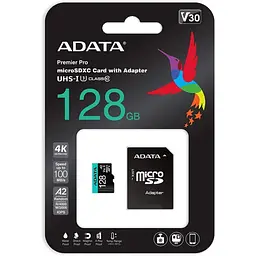 Карта пам'яті ADATA MicroSDXC Premier Pro 128Gb UHS-1 A2 V30S + SD адаптер (AUSDX128GUI3V30SA2-RA1) [162343] - мініатюра 3