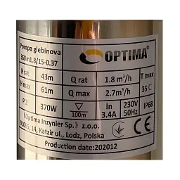 Насос свердловинний з підв, стійк, до піску 3" OPTIMA  3SDm1,8/15 0,37 кВт 61м +пульт+кабель 35м NEW - мініатюра 2