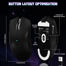 Мишка Attack Shark X11SE, Wireless//Bluetooth, 22000dpi. (PAW3311), 6кн., Black - мініатюра 8