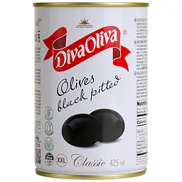 Маслини чорні без кісточки Diva Oliva XXL 425 мл (390 г) 