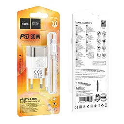 Мережевий зарядний пристрій Hoco C131A Platinum dual-port PD30W+QC3.0 charger set(Type-C to Type-C)(EU) Transparent Чорний - мініатюра 2