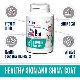 Вітамінно-мінеральна добавка Gigi Healthy Skin & Coat при хронічних дерматитах та для покращення стану шкіри та шерсті 90 таблеток (GIG43056) - мініатюра 2