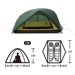 Намет надлегкий двомісний Star-River 2 Updated Naturehike (NH17T012-T, 210T) з футпринтом - темно‑зелений, Темно-зелений, Зелений - мініатюра 4