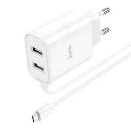 Зарядний пристрій Hoco C103A 2 порти + вбудований Micro USB кабель біле - мініатюра 4