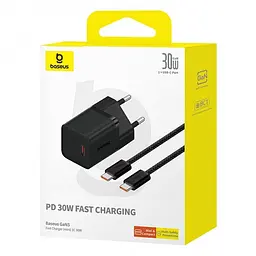 Мережевий зарядний пристрій з кабелем Baseus GaN5 Fast Charger(mini) 1C 30W EU Cluster чорний (with: Baseus Dynamic 3 Series Fast) - мініатюра 2