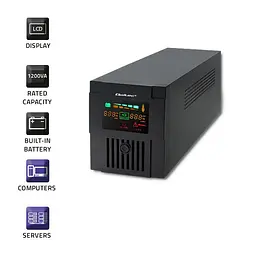 Джерело безперебійного живлення з модифікованою синусоїдою Qoltec QLT1200 720W 1200VA LED, AVR, RJ45, 2xSchuko, 2x12V 7Ah - мініатюра 2