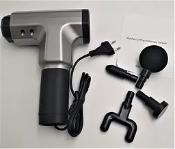 М'язовий масажер для тіла ручний 220V портативний 4 насадки Fascial Gun RF-709 сірий