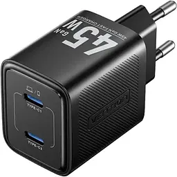 Зарядний пристрій 2xUSB-С 45W GaN чорний Vention