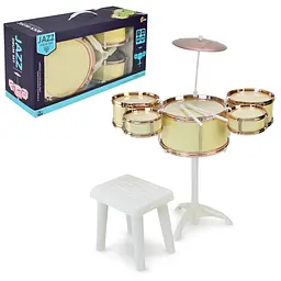 Дитяча музична барабанна установка Jazz Drum Set з табуретом та паличками, біла (XBL993-8)
