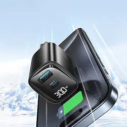 МЗП Usams US-CC229 GaN Digital Display XC Ser. 30W (1USB-A/1C) Black - мініатюра 6