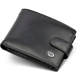 Шкіряне чоловіче портмоне на кнопці ST Leather ST-104-1 чорне 9,5 см - мініатюра 1