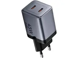 Мережевий зарядний пристрій Vention 45 W Dual USB-C GaN Black (TZ-FCDH0-EU)