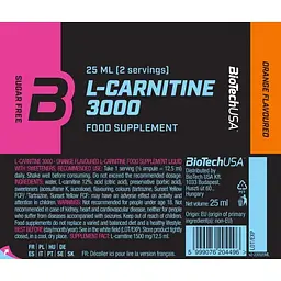 Карнітин BiotechUSA L-Carnitine 3000 Orange 20 шт. х 25 мл - мініатюра 4