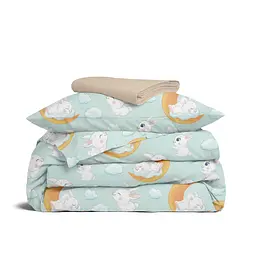 Дитяча постільна білизна в ліжечко SOFT BUNNY CS1, м'ята (BunnyMoonOrangeMint_12Magnolia_140)