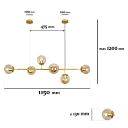Люстра стельова Levistella 7529802-6 GD+BR, 6 плафонов, E27, золотий, коричневе скло, сучасний стиль - мініатюра 2