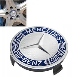 Емблеми коліс Mercedes-Benz Сині із Хромом D=75 мм для титанових дисків Пластик 1 шт (ковпачки) 172003