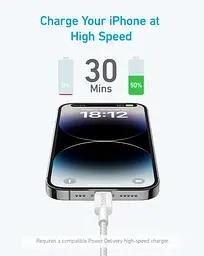 Кабель Anker 322 USB-C to Lightning - 0.9m Nylon White (6908996) - мініатюра 3