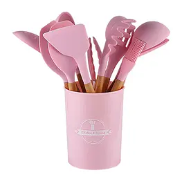 Кухонний набір Silikone Kitchen Set рожевий з силікону з бамбуковою ручкою з 12 предметів - мініатюра 4