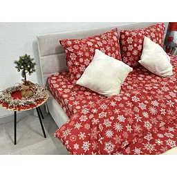 Комплект постільної білизни Ecotton двоспальний 15505 Сніжинка на червоному (24264) - мініатюра 8