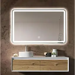 Дзеркало Dusel Led DE-M0065D Silver 80x65 см сенсорне включення + + підігрів+ годинник/темп, Сірий