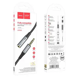 Аудiокабель HOCO UPA20 3.5mm male to 3.5mm female, nylon braid, 2m, металево-сірий - мініатюра 2