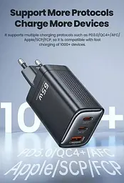 Блочок - зарядний пристрій Toocki 65w 3 порти чорний (TCT67-XRB01) - мініатюра 2