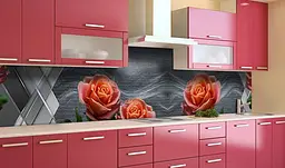 Кухонний фартух Помаранчеві Троянди наклейка для кухні ПВХ текстура Квіти Сірий 60х200 см Happy Pocket Z181597 - мініатюра 2