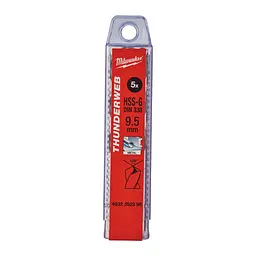 Свердло по металу THUNDERWEB HSS-G MILWAUKEE DIN338, діаметр 9,5x125х81мм, (5шт), пластикова коробка
