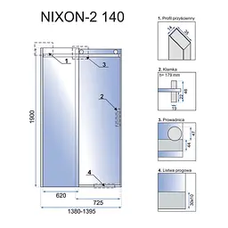 Душова двері Rea Nixon-2 140x190 безпечне скло, прозоре, ліва (REA-K5006) - мініатюра 5