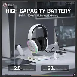 Навушники Onikuma бездротові ігрові з Bluetooth 5.3 RGB підсвітка з мікрофоном геймерська гарнітура для ПК Білий - мініатюра 4
