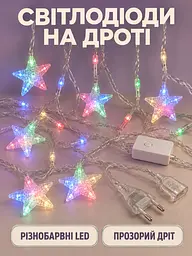 Гірлянда-штора LED Зірочки 3 м різнобарвна від мережі для вікна арки та новорічного декору (52836211) - мініатюра 5