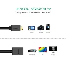 Кабель Ugreen Mini HDMI штекер to HDMI 2.0 роз'єм 4K 60Hz 22CM Black (20137) - мініатюра 5