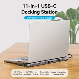 USB-хаб Vention Multi-function USB-C to HDMI/VGA/USB-C Gen 1/USB 3.0x2/USB 2.0/RJ45/SD/TF/TRRS 3.5mm/PD Docking Station 0.25m (THTHC) - мініатюра 4