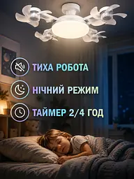 Стельова LED люстра-вентилятор 60 Вт E27 50 см з пультом біла (49676074) - мініатюра 7