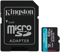 Карта пам'яті microSD 512GB C10 UHS-I U3 A2 V30 R200/W160MB/s + SD Kingston teh0013327