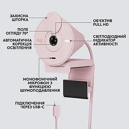 Веб-камера Logitech Brio 300 Rose (960-001448) - мініатюра 6