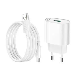 Зарядний пристрій HOCO C109A Fighter USB QC3.0 + cable Micro 5P White (6931474784827) - мініатюра 4