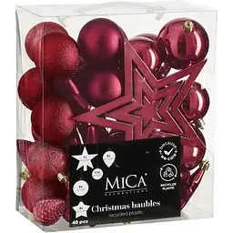Набір ялинкових прикрас Mica Decorations вишневі 8/7/6 см 40 шт. (1182009)